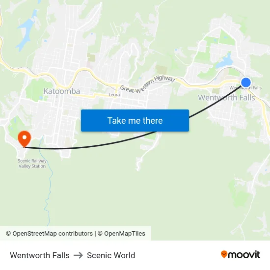 Wentworth Falls to Scenic World map