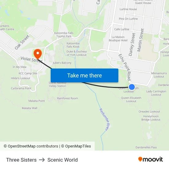 Three Sisters to Scenic World map
