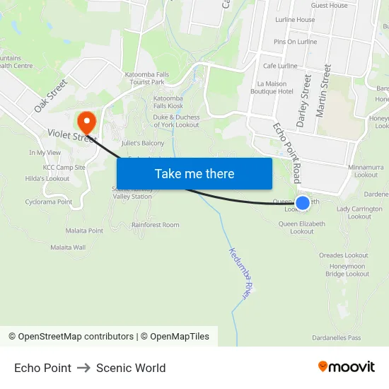 Echo Point to Scenic World map