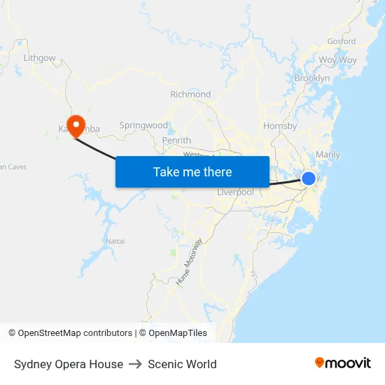 Sydney Opera House to Scenic World map