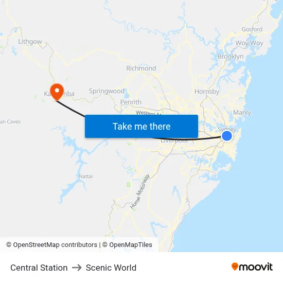 Central Station to Scenic World map
