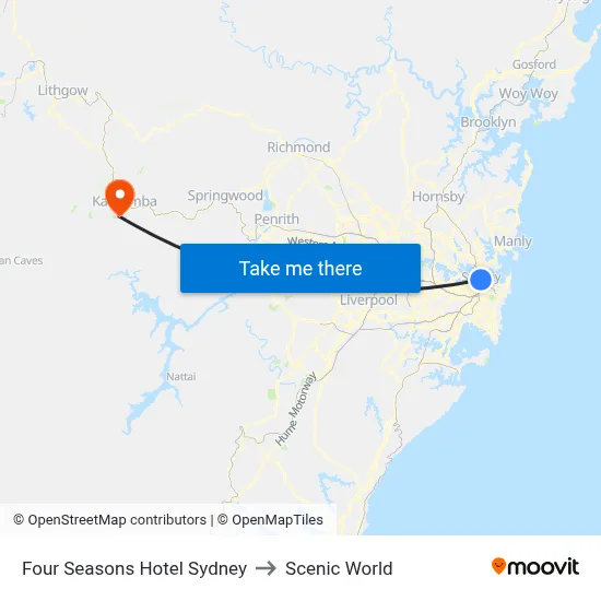 Four Seasons Hotel Sydney to Scenic World map