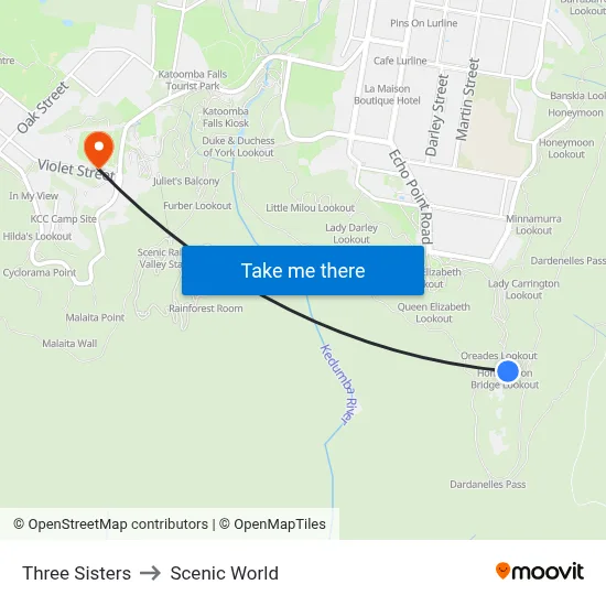Three Sisters to Scenic World map
