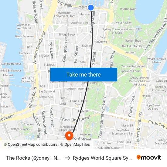 The Rocks (Sydney - NSW) to Rydges World Square Sydney map