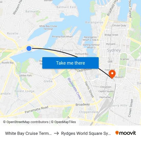 White Bay Cruise Terminal to Rydges World Square Sydney map