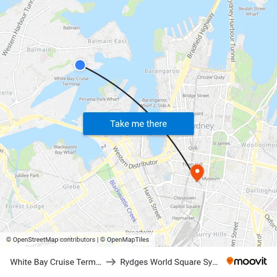 White Bay Cruise Terminal to Rydges World Square Sydney map
