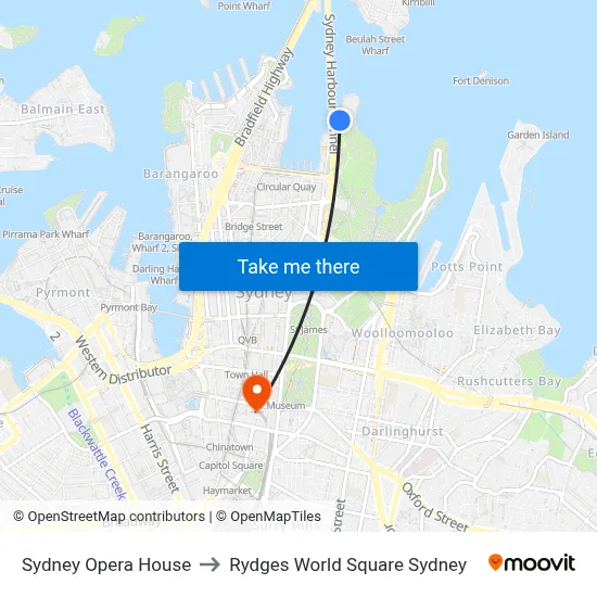 Sydney Opera House to Rydges World Square Sydney map