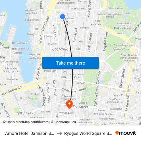 Amora Hotel Jamison Sydney to Rydges World Square Sydney map