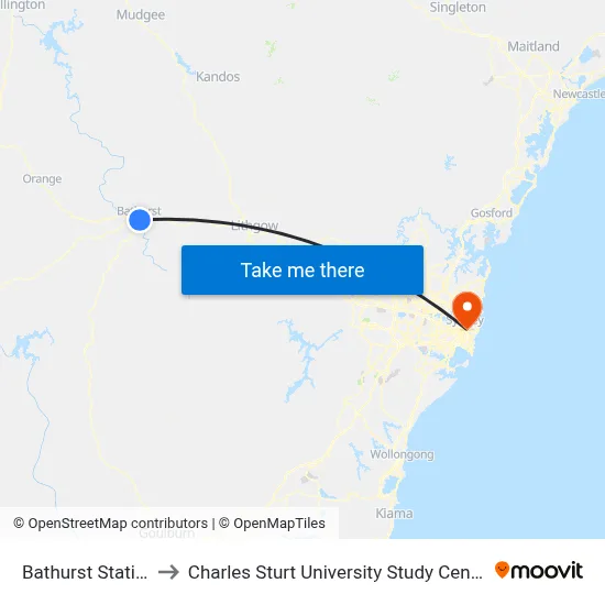 Bathurst Station to Charles Sturt University Study Centres map