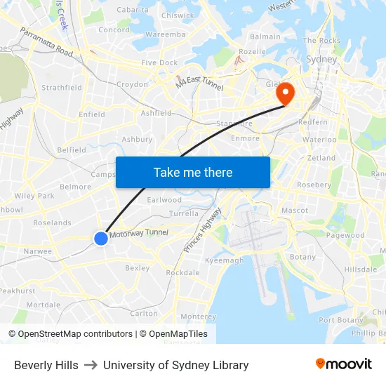 Beverly Hills to University of Sydney Library map