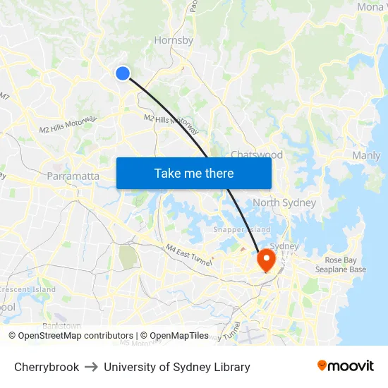 Cherrybrook to University of Sydney Library map