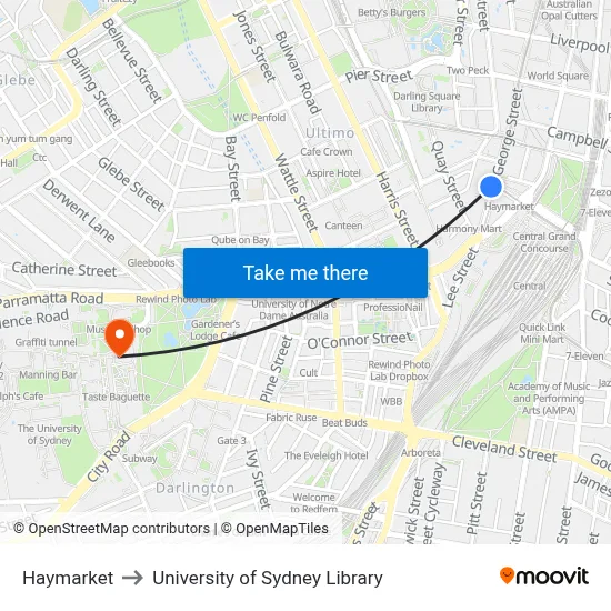 Haymarket to University of Sydney Library map