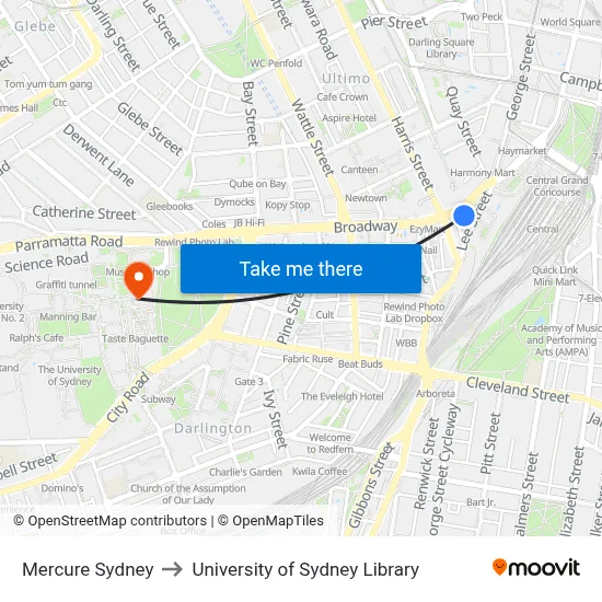 Mercure Sydney to University of Sydney Library map
