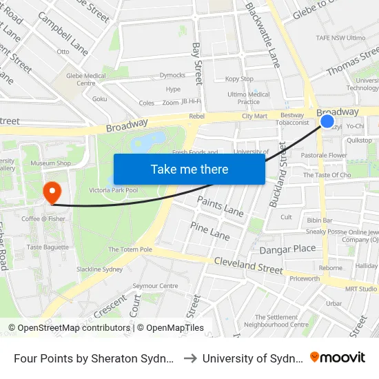 Four Points by Sheraton Sydney Central Park to University of Sydney Library map