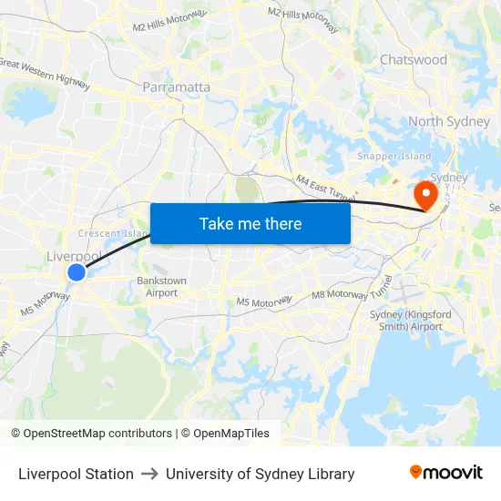 Liverpool Station to University of Sydney Library map