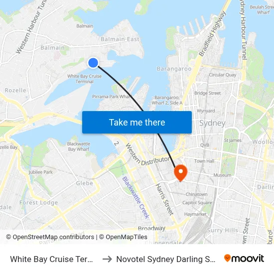 White Bay Cruise Terminal to Novotel Sydney Darling Square map