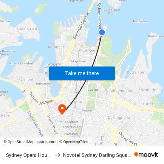 Sydney Opera House to Novotel Sydney Darling Square map