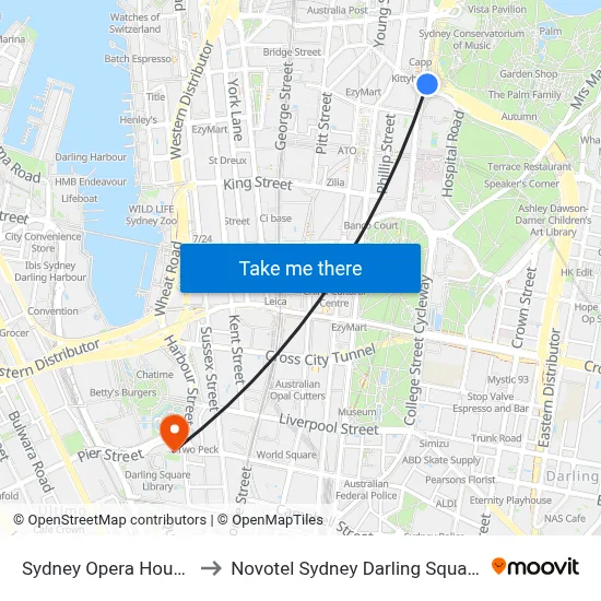 Sydney Opera House to Novotel Sydney Darling Square map