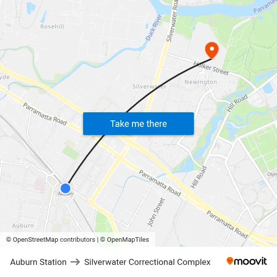 Auburn Station to Silverwater Correctional Complex map
