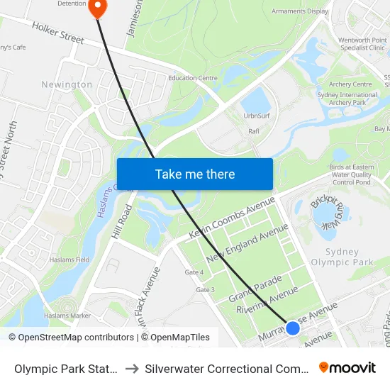 Olympic Park Station to Silverwater Correctional Complex map