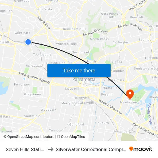 Seven Hills Station to Silverwater Correctional Complex map