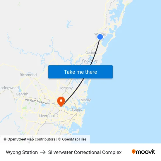 Wyong Station to Silverwater Correctional Complex map