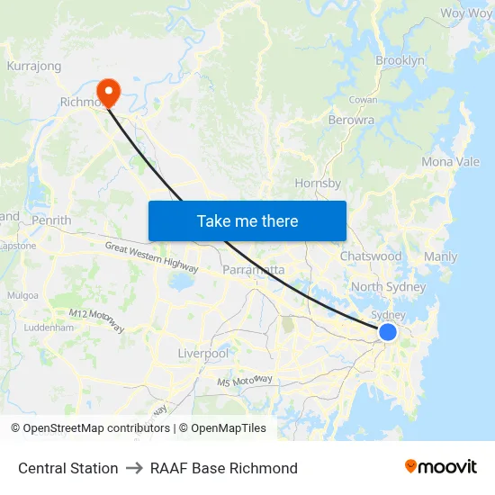 Central Station to RAAF Base Richmond map