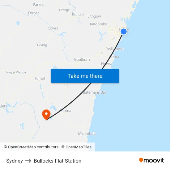 Sydney to Bullocks Flat Station map