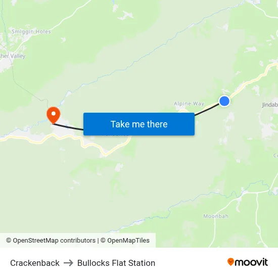 Crackenback to Bullocks Flat Station map