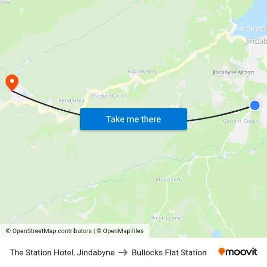 The Station Hotel, Jindabyne to Bullocks Flat Station map