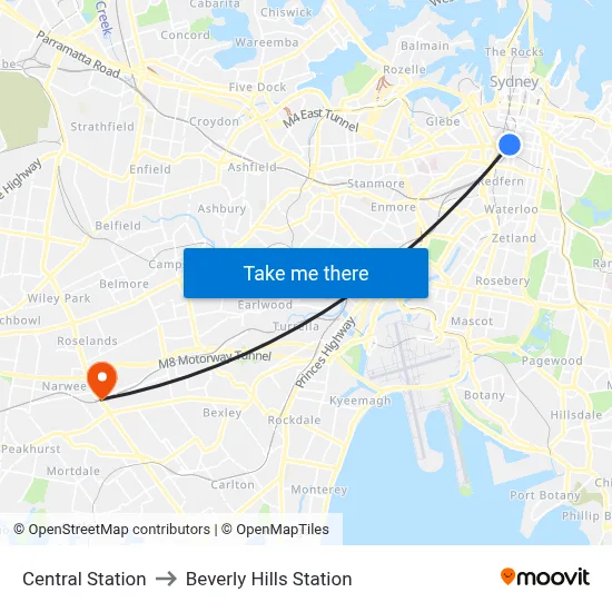 Central Station to Beverly Hills Station map