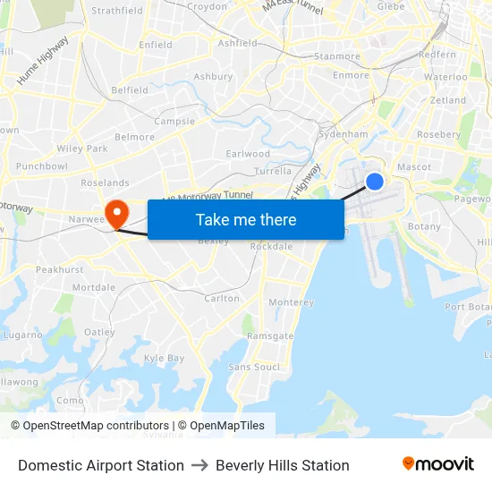 Domestic Airport Station to Beverly Hills Station map