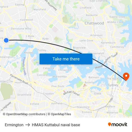 Ermington to HMAS Kuttabul naval base map