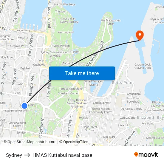 Sydney to HMAS Kuttabul naval base map