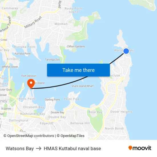 Watsons Bay to HMAS Kuttabul naval base map