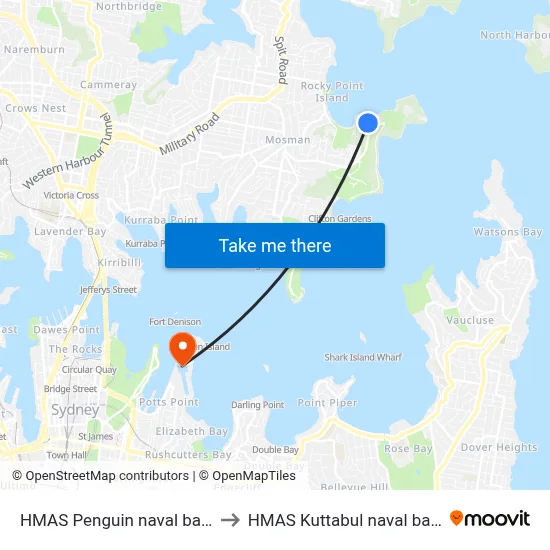 HMAS Penguin naval base to HMAS Kuttabul naval base map