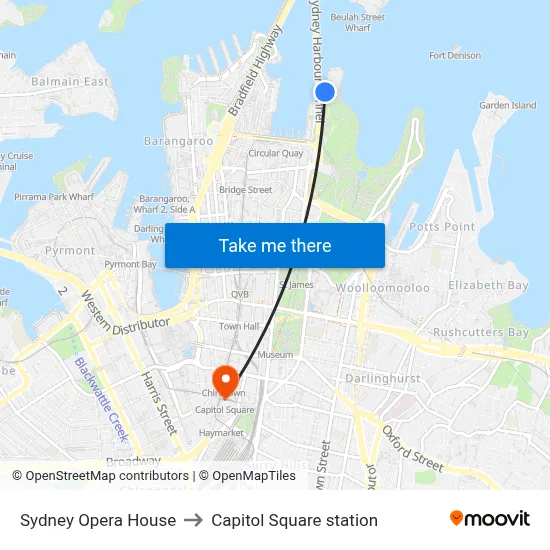 Sydney Opera House to Capitol Square station map