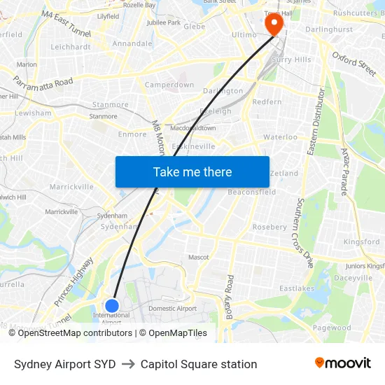 Sydney Airport SYD to Capitol Square station map