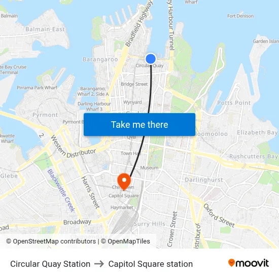 Circular Quay Station to Capitol Square station map