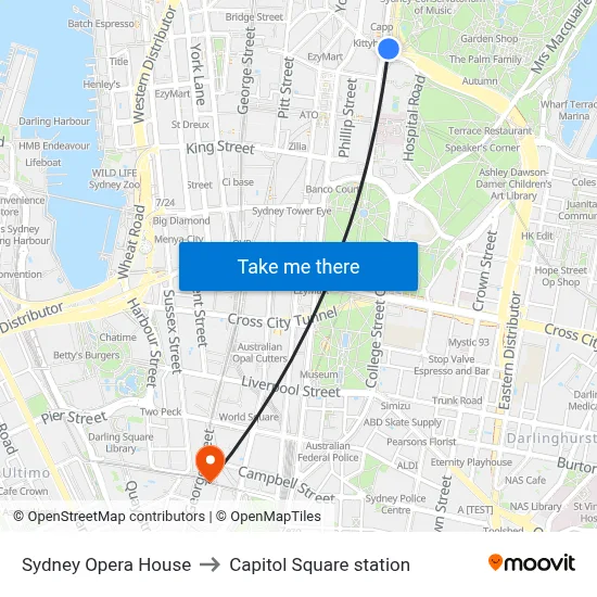 Sydney Opera House to Capitol Square station map