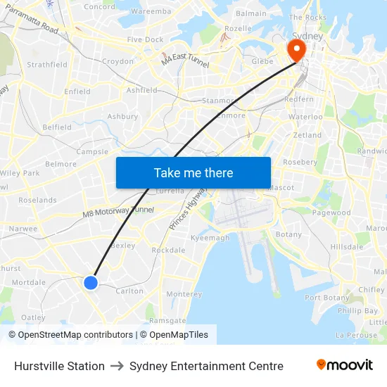 Hurstville Station to Sydney Entertainment Centre map
