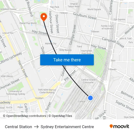 Central Station to Sydney Entertainment Centre map