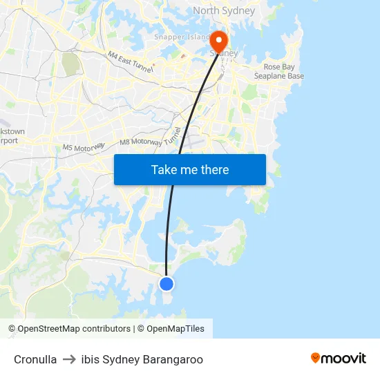 Cronulla to ibis Sydney Barangaroo map