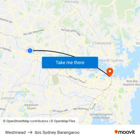 Westmead to ibis Sydney Barangaroo map