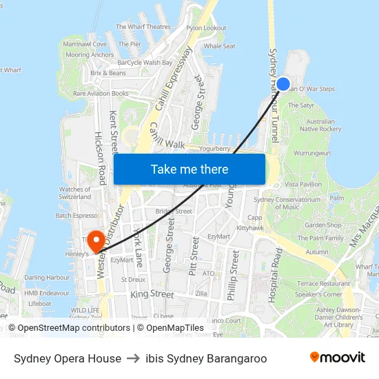 Sydney Opera House to ibis Sydney Barangaroo map