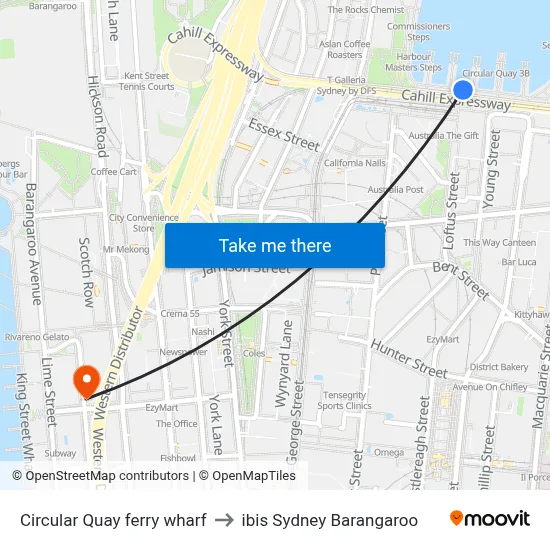 Circular Quay ferry wharf to ibis Sydney Barangaroo map
