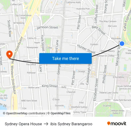 Sydney Opera House to ibis Sydney Barangaroo map