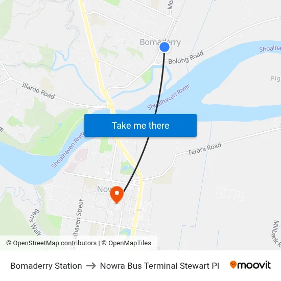 Bomaderry Station to Nowra Bus Terminal Stewart Pl map