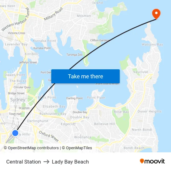 Central Station to Lady Bay Beach map