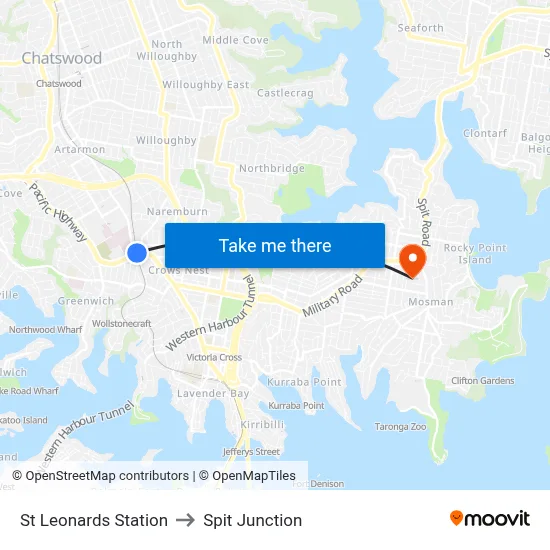 St Leonards Station to Spit Junction map
